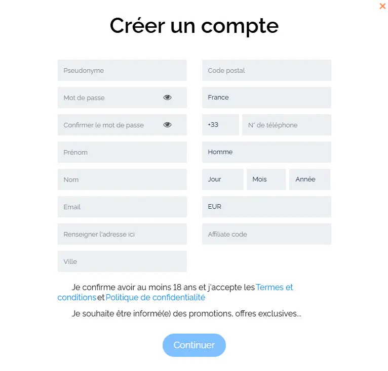 Processus d'inscription SG CASINO